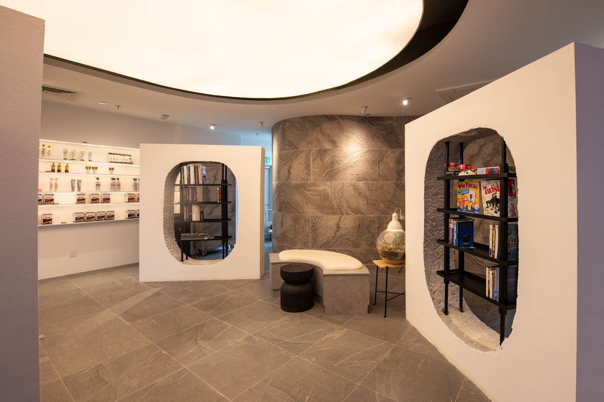 The Hair Library reading and waiting area